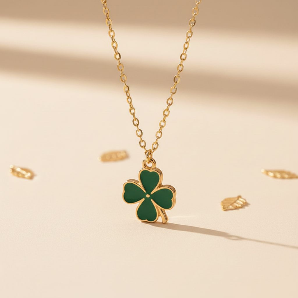Collar trébol verde con fondo beige
