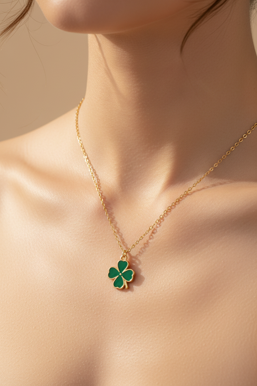 Collar trébol verde en modelo