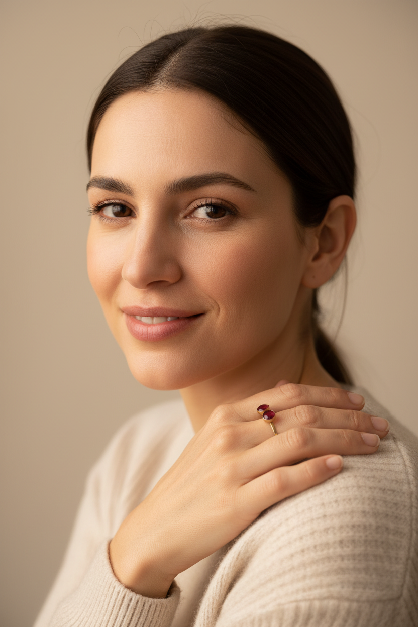 Persona Real con Anillo Granate